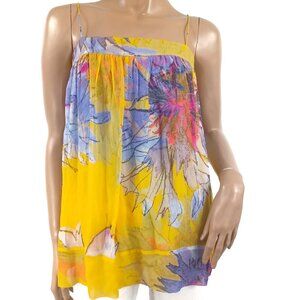 DIANE VON FURSTENBERG Tank Top Silk Chiffon Floral S Spaghetti Straps